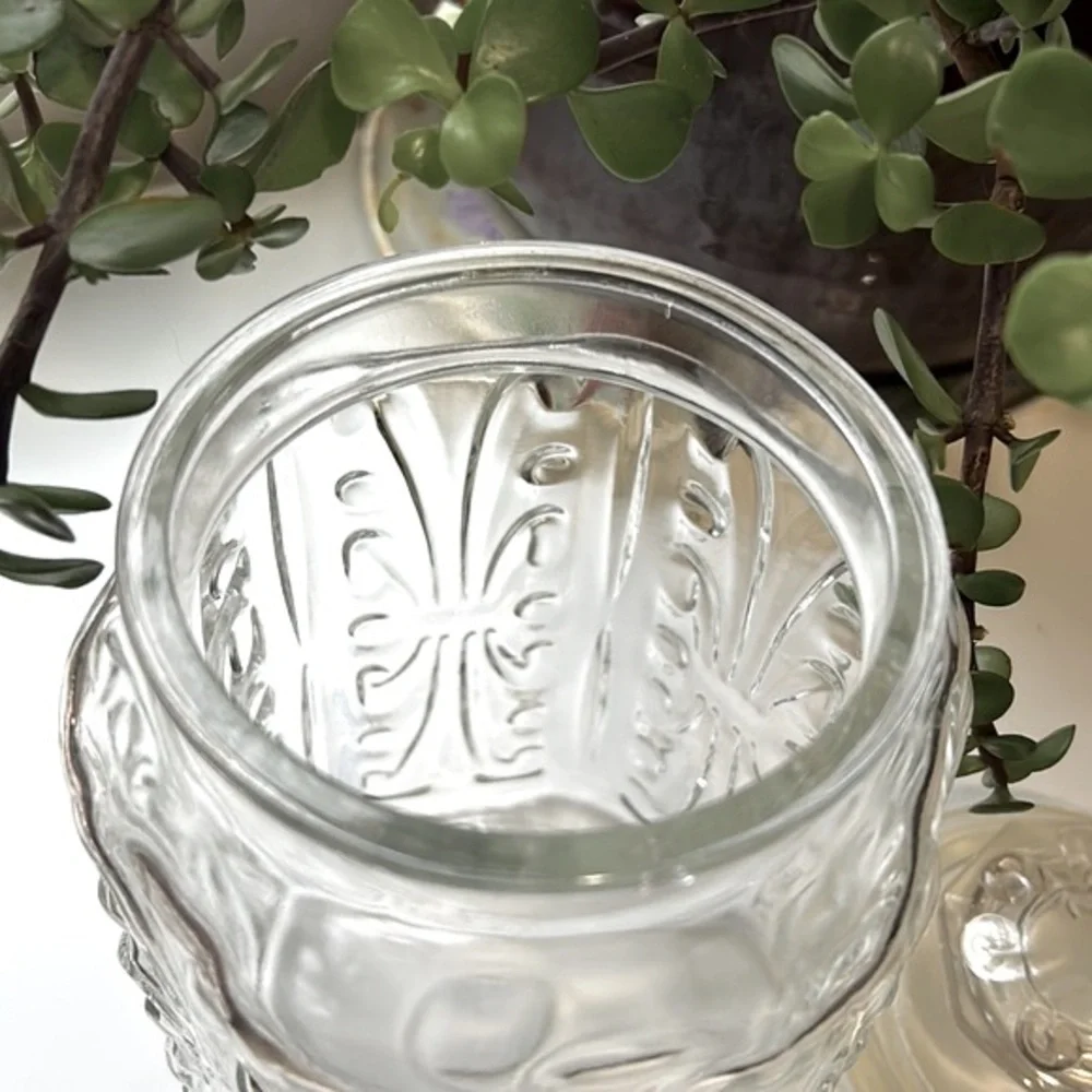 Large Vintage L.E. Smith Atterbury Scroll Design/ Federal Glass Canister W Lid